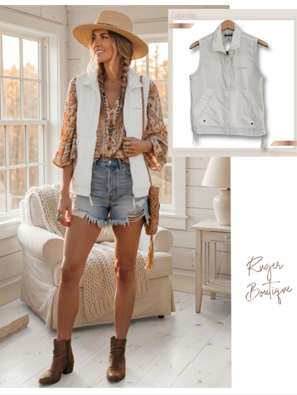 🌿Columbia Women's Medium White Zipper Collared Vest